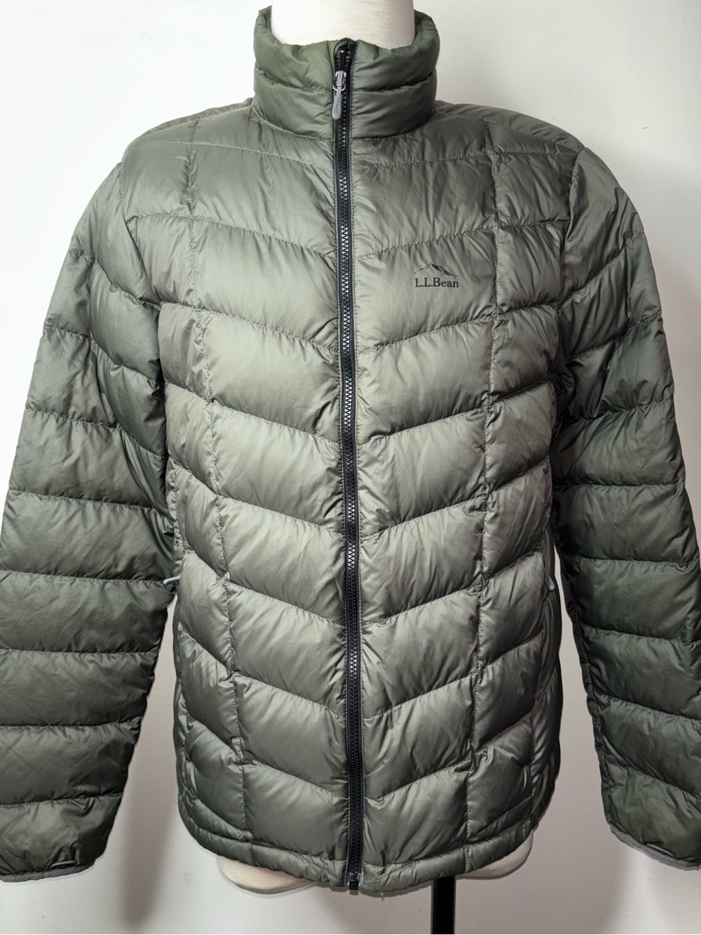 LL Bean Puffer Down Jacket Mens M Olive Green DownTek Gorpcore